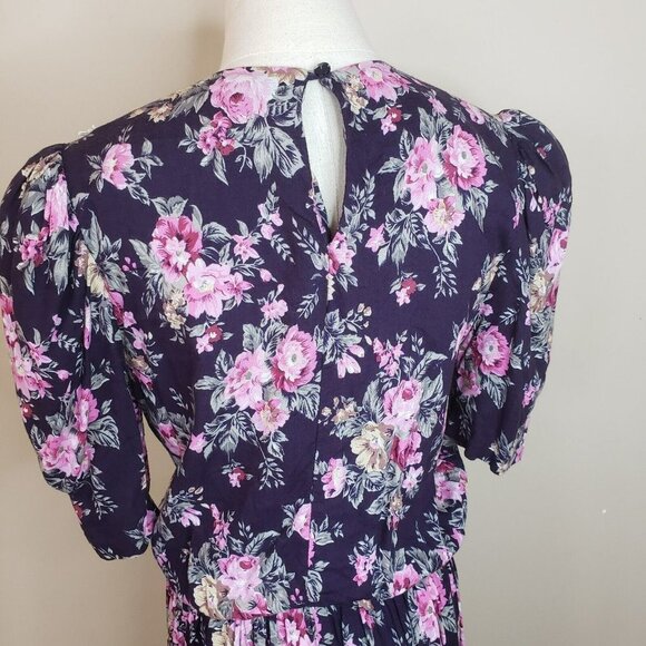 Vtg 80's Floral Dress Cottage Prairie Lace Traditional Garden Party Blue Medium - Picture 10 of 12